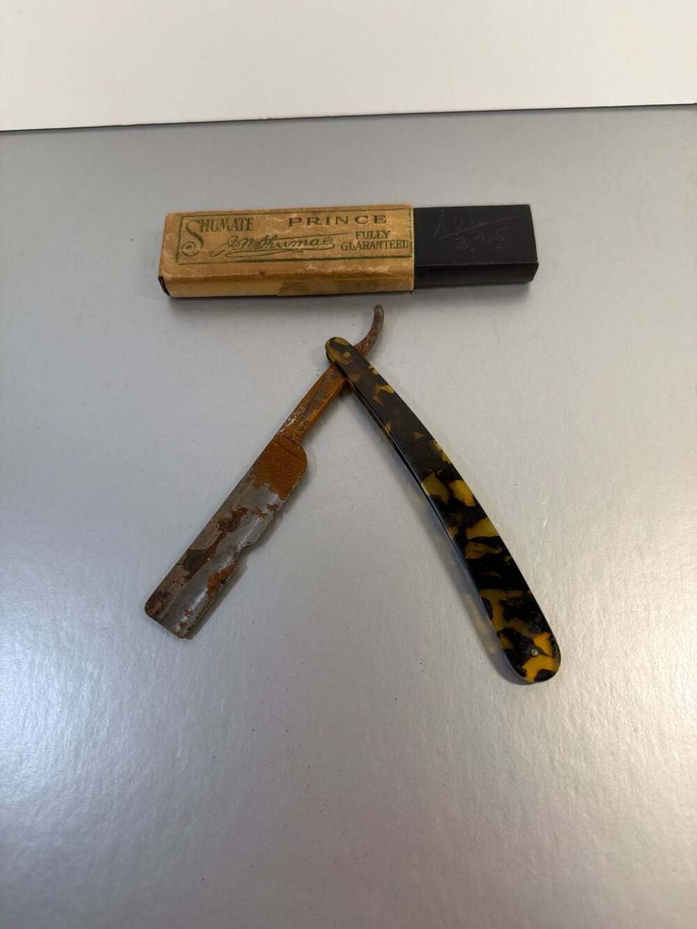 Vintage Shumate Prince Straight Razor with Tortoiseshell Handle and Original Box